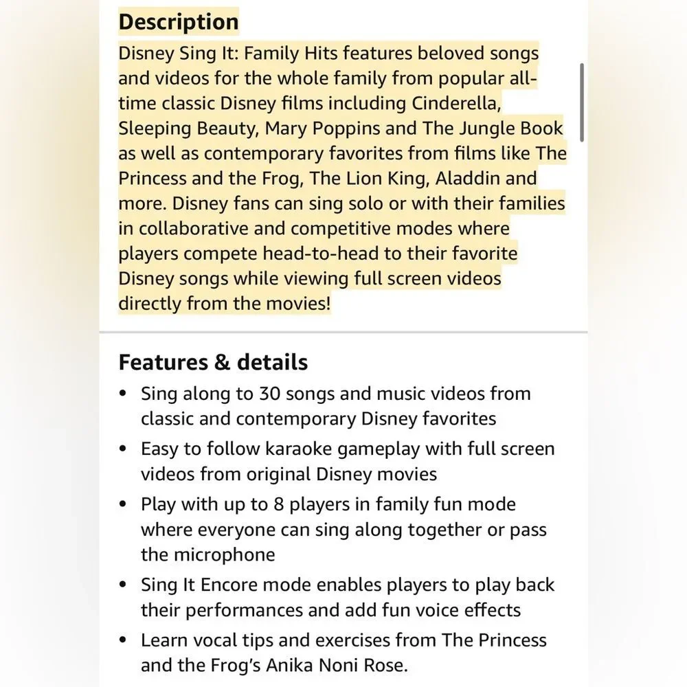 Disney White Video Game Sing It Family Hits